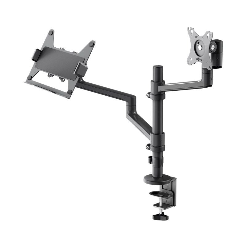 Deluxe Monitorhalterung mit Laptop-Arm, schwarz, Workstation für Monitore von 17 bis 32 Zoll (43 - 81 cm), Monitor max. 8 kg/Laptop 5 kg, einfache