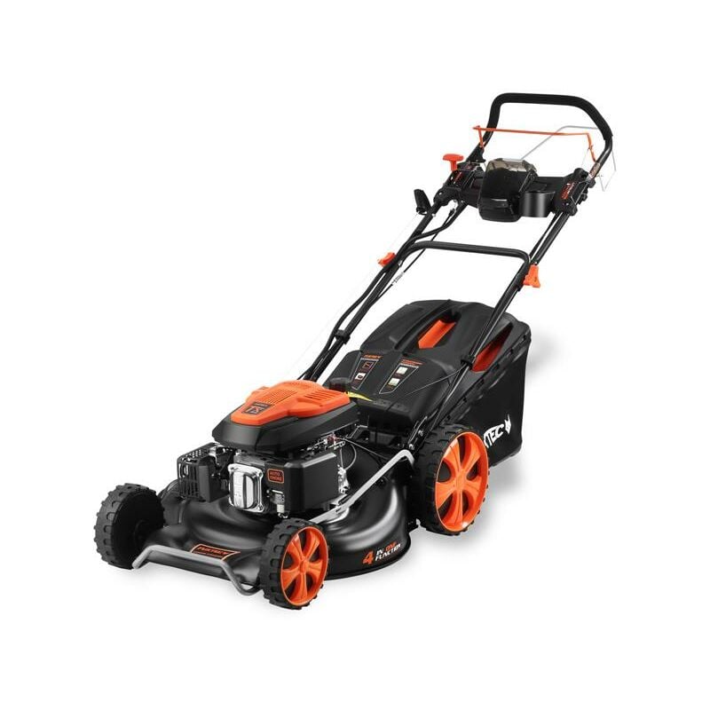 Der FUXTEC Benzin Rasenmäher 53cm und 42Kg Gewicht und einem Hubraum von 196ccm, 3,9kW Leistung 4-Takt FX-RM5396eS-PRO