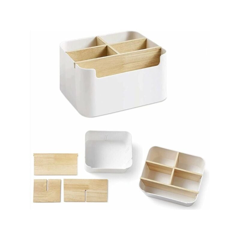 Desktop-Aufbewahrungsbox, Fernbedienungsbox aus Gummiholz mit 5 Fächern, multifunktionale Aufbewahrungsbox, für Fernbedienungen, Bürobedarf und