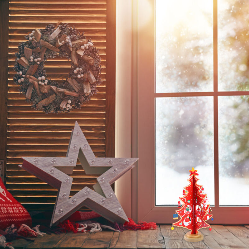 Dekorativer Weihnachtsbaum aus Holz zum Selbermachen – Mini-Tischbaum mit 20 Tischaccessoires, leicht zu verstauen, stabiler Standfuß – 30 cm,
