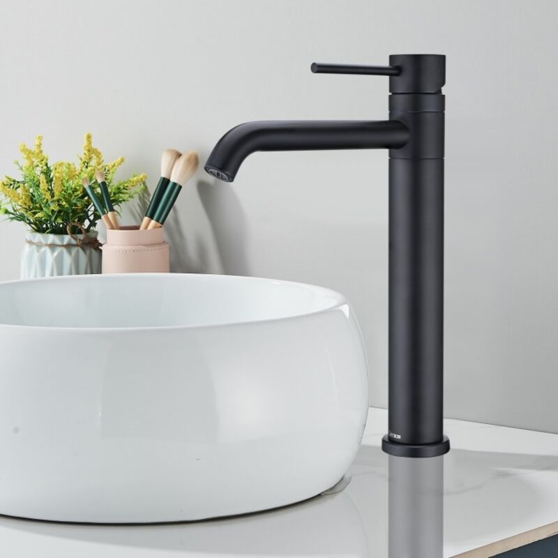 Waschtischarmatur Bad Schwarz Mischbatterie Bad Hoch 360° Drehbar Einhebelmischer Moderner Wasserhahn Bad Hoch für Waschbecke - Detbom