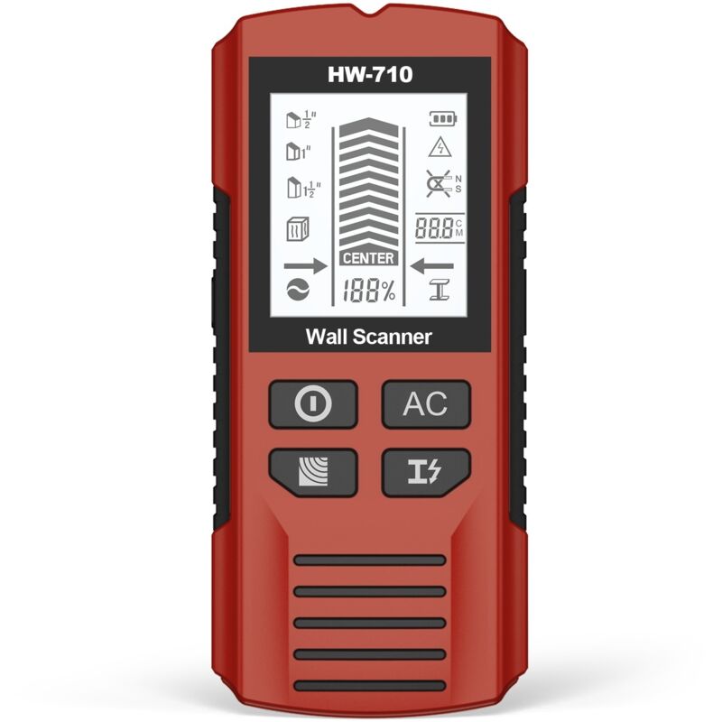 5-in-1 Wanddetektor, Ständer- und Dübeldetektor, Messinstrument, wandmontierter Metalldetektor (rot)