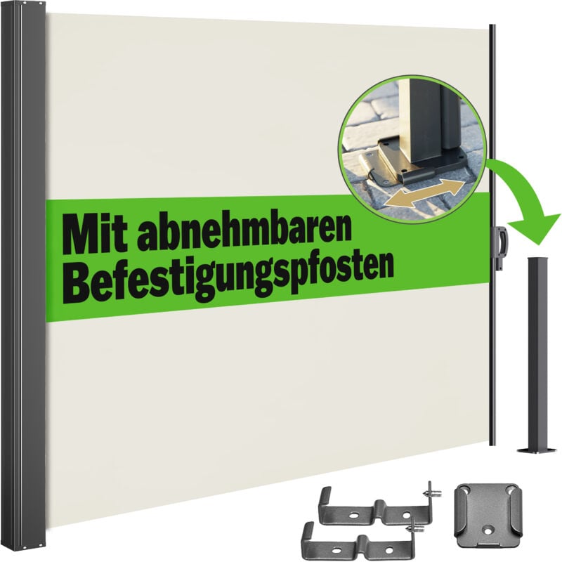 Casaria® Seitenmarkise Nosara 160/180x300 cm Ausziehbar Blickdicht Wasserabweisend Sonnenschutz Markise Balkon Terrasse Garten Anthrazit Creme Creme