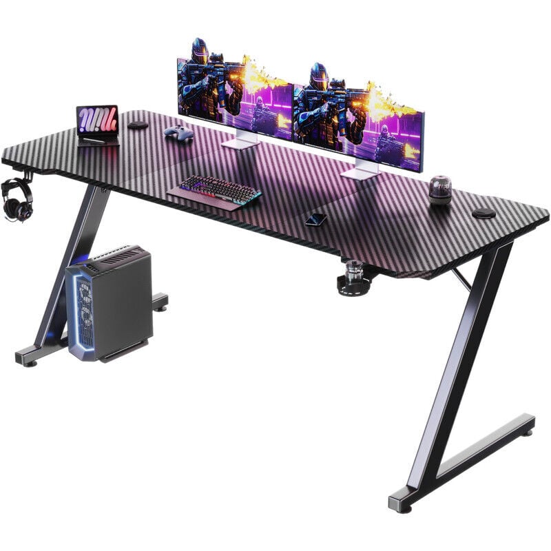 Devoko - Carbonfaser-Gaming-Tisch 160 x 60 cm großer Computertisch PC-Gaming-Tisch für das Homeoffice, Gaming-Tisch mit Metallgestell, Kabelablage