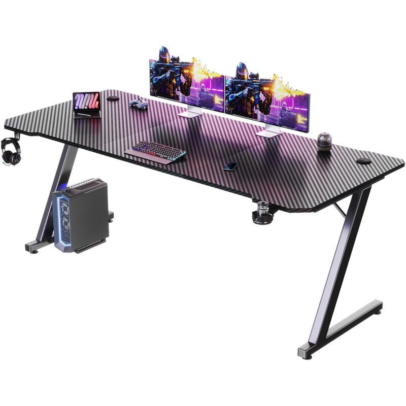 Devoko - Carbonfaser-Gaming-Tisch 180 x 60 cm großer Computertisch PC-Gaming-Tisch für das Homeoffice, Gaming-Tisch mit Metallgestell, Kabelablage