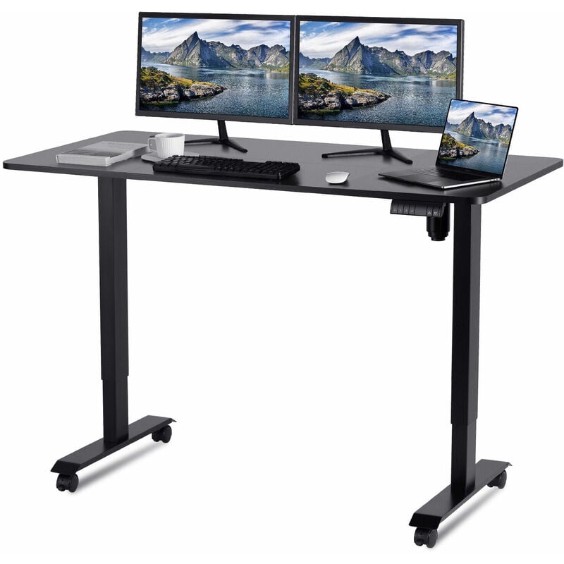 Devoko - Höhenverstellbarer Schreibtisch (160x80 cm) - Schreibtisch Höhenverstellbar Elektrisch Touchscreen,mit Rollen,Spleißbrett,Schwarze - Schwarze