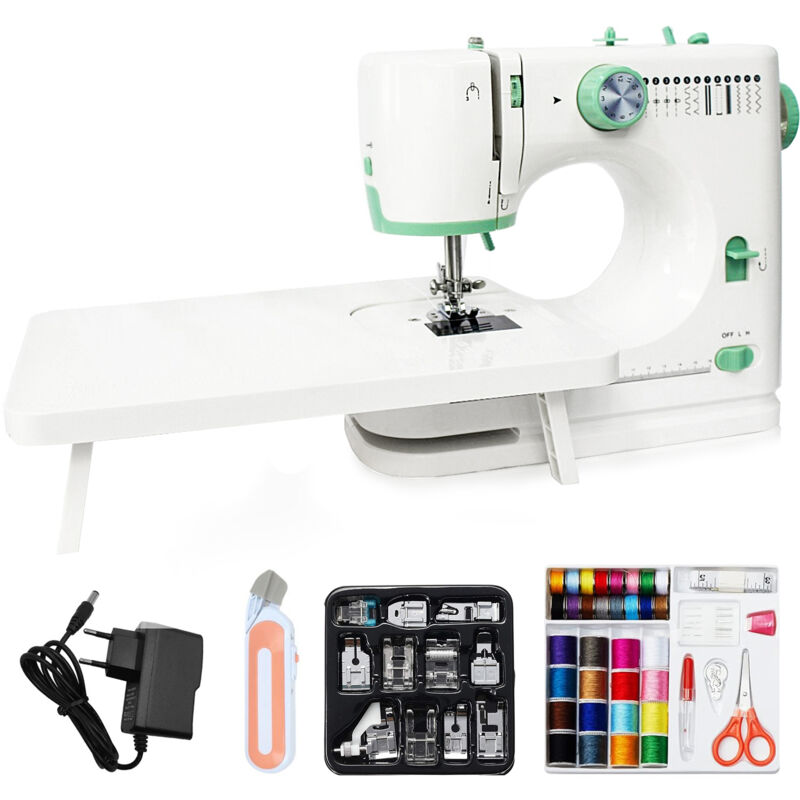 Mini-Nähmaschine, 12 Stiche, multifunktionale Haushaltsnähmaschine mit Anschiebetisch, eu - Dewin