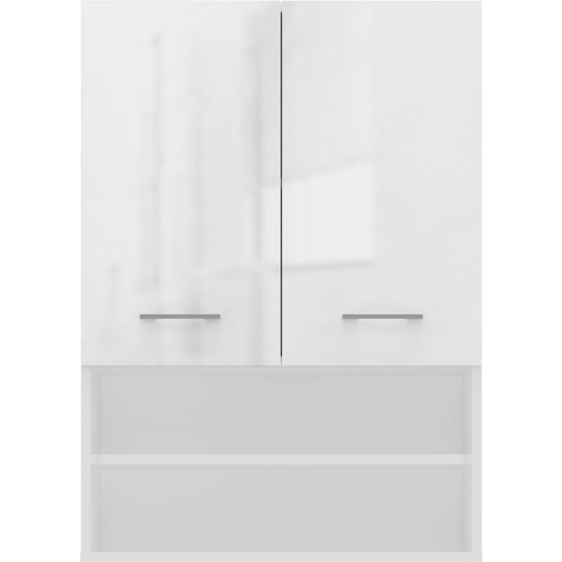 Df Waschmaschinenschrank Pola Mini dk Farbe: Weiß glänzend Moderner Schrank über der Waschmaschine Ablagefläche Geräumige Einlegeböden Einfache