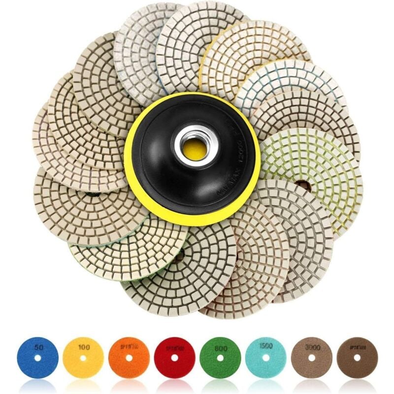 Diamant-Polierscheibe, 15 Stück, 4 Zoll (100 mm), Beton-Polierpads, Granit-Marmor-Polieren mit Pads, 50-6000 für Poliermaschine