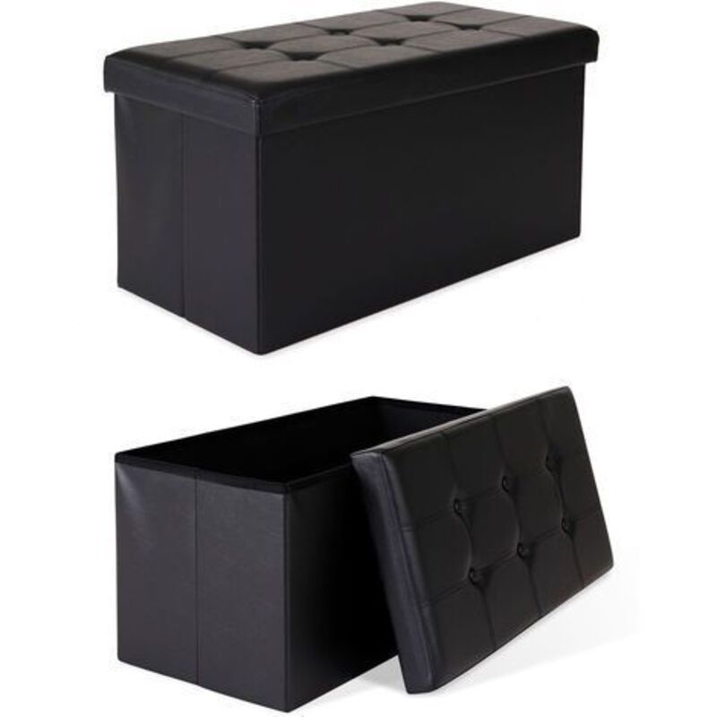 Faltbarer Sitzhocker / Aufbewahrungsbox, Sitzbank aus Kunstleder, 76 x 38 x 38 cm, schwarz - Dibea