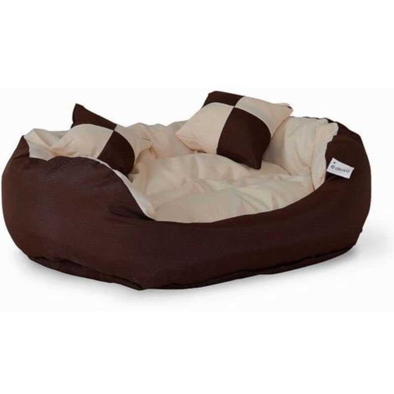 Lionto 4-in-1 Hundebett, Hundekissen, Hundekörbchen mit Wendekissen, braun/beige, Größe s