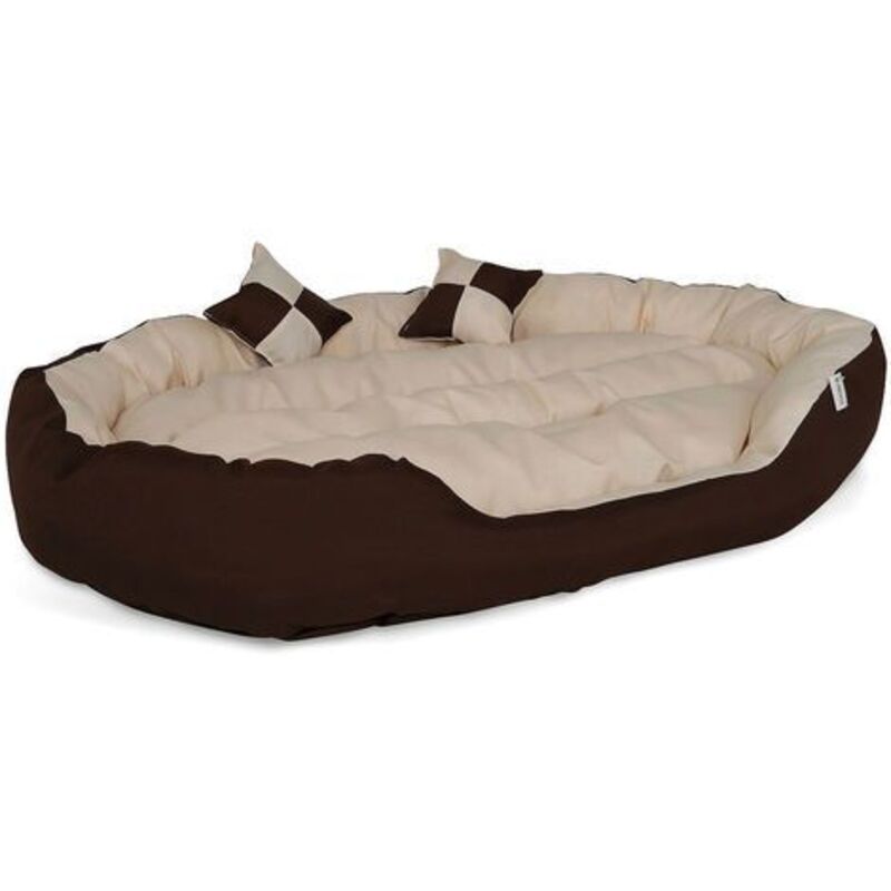 Dibea - lionto 4-in-1 Hundebett, Hundekissen, Hundekörbchen mit Wendekissen, braun/beige, Größe m