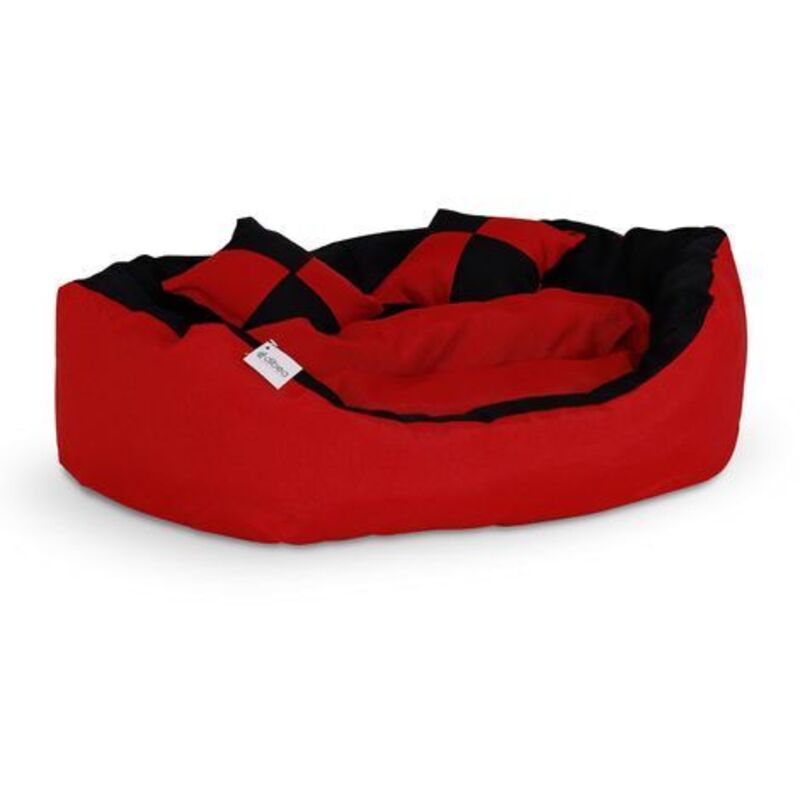 Lionto 4-in-1 Hundebett, Hundekissen, Hundekörbchen mit Wendekissen, schwarz/rot, Größe s