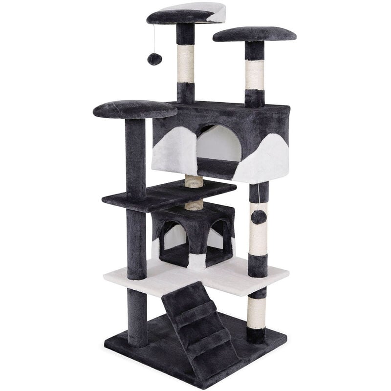 Lionto - Kratzbaum Kletterbaum Katzenkratzbaum Katzenbaum Höhe 130 cm grau/weiß