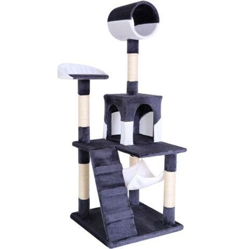 Dibea - lionto Kratzbaum Kletterbaum Katzenkratzbaum Katzenbaum Höhe 133 cm grau/weiß