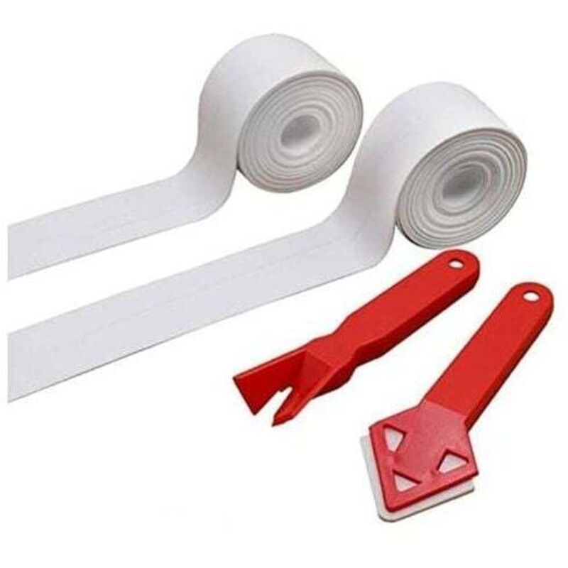 Dichtungsband, 2 Rollen Duschdichtungsband + 2 Silikon-Dichtungswerkzeuge für Bad und Badewanne, selbstklebend, für Ecken in Bad und Küche
