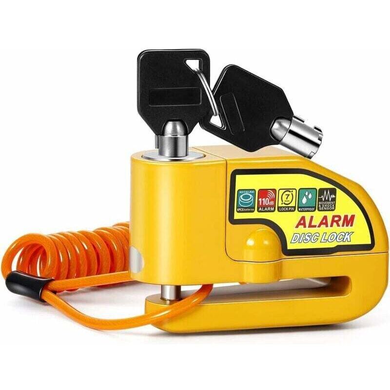 Diebstahlsicheres Alarm-Bremsscheibenschloss für Motorräder, Roller und Motorroller mit 110dB-Alarm, 2 Schlüsseln, 1,5m Diebstahlsicherungskabel und