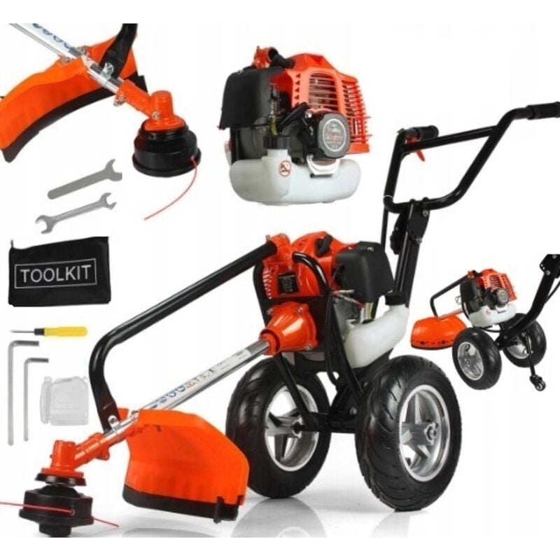 Freischneider de Benzin mit Rädern Power 2 ps 2-Takt-Motor 52cc Gemisch de Benzin:Rasenmäher Öl Rasentrimmer Trimmer Trimmer