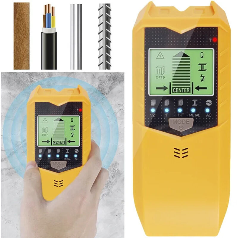 SH402 5-in-1 Hand-Metalldetektor, Wandscanner für Metall, Holzbalken und AC-Leitungen (Gelb)