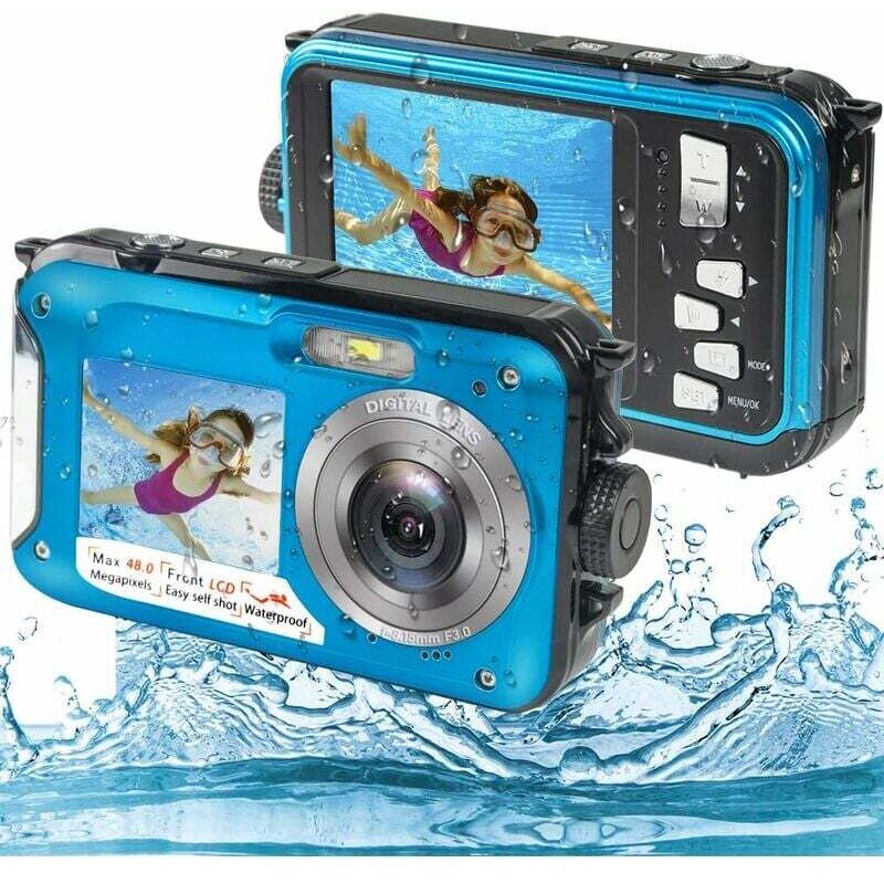 Digitale wasserdichte Kamera, Full hd 2,7K 48MP Unterwasserkamera, wasserdichte Kamera mit Dual-Bildschirm, 16-fachem Digitalzoom und Selbstauslöser