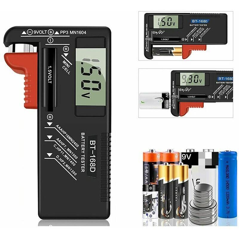 Tester per batterie digitale, tester per batterie universale, tester per batterie, per batterie AA, AAA, C, D, PP3, 9 V, 1,5 V, a bottone - Senza