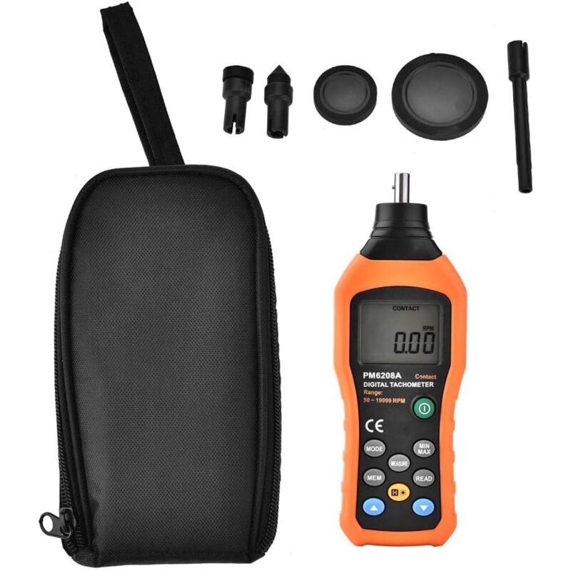 Digitaler Drehzahlmesser, PM6208A Kontakttyp Digitaler Drehzahlmesser Motor Motor LCD-Hintergrundbeleuchtung Display