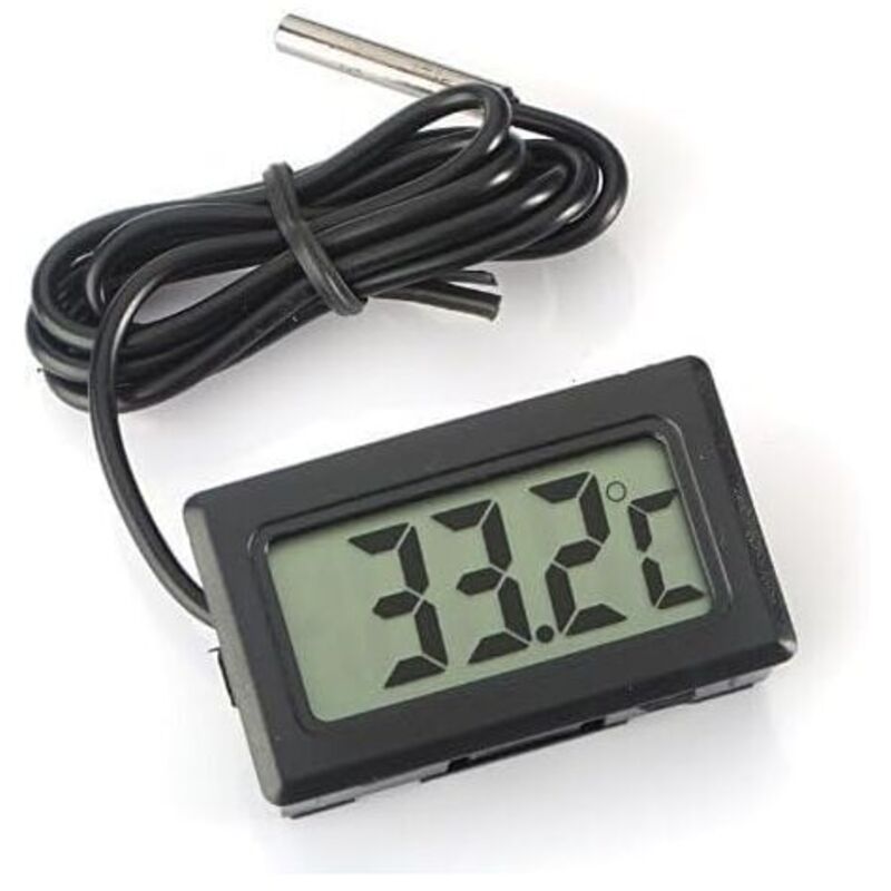 Odipie - Digitaler LCD-Thermometer-Temperaturmonitor mit externer Sonde für Kühlschrank mit Gefrierfach, Kühlschrank, Aquarium – Schwarz