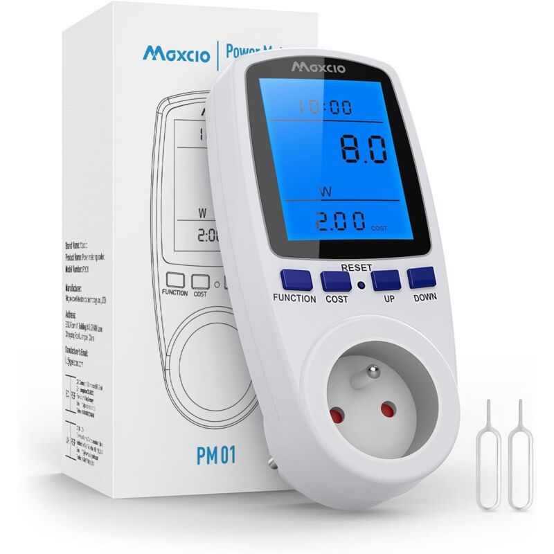Digitaler Stromzähler Steckdose Wattmeter, Energieverbrauch mit 7 Modi und LCD-Anzeige, Stromverbrauch Steckdose Energieüberwachung für große