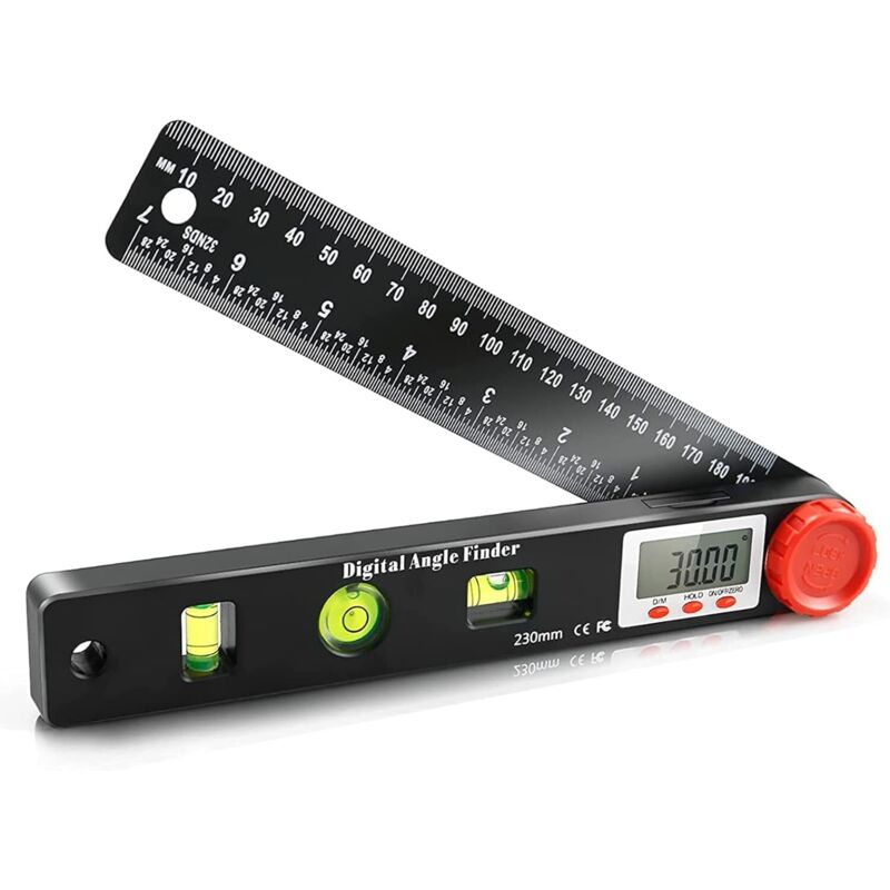Digitaler Winkelmesser, 0–999° Digitaler Winkelmesser mit Libelle Elektronischer Winkelmesser 230 mm Neigungsmesser mit vertikaler Kreislibelle