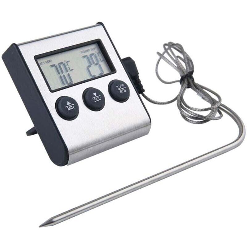 Digitales Bratenthermometer (Braten, digital, 2-in-1, mit Küchenuhr, abnehmbarer Temperaturfühler, für Fleisch, -10 °C bis +250 °C, mit Timer,