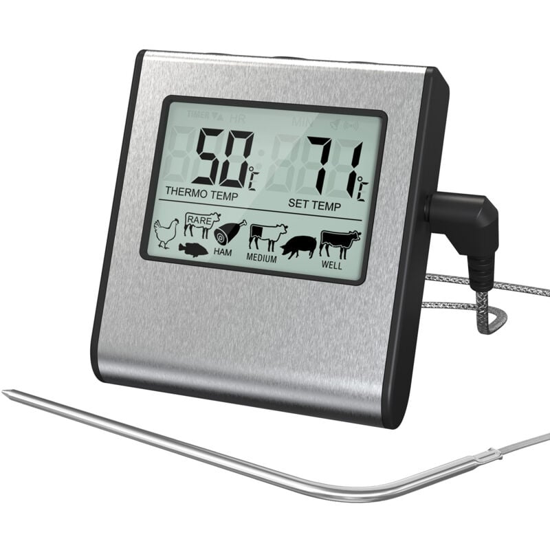 Digitales Fleisch-Kochthermometer mit großem LCD-Bildschirm für Räucherofen, Küche, Süßigkeiten, Grill, Grillthermometer mit Timer und