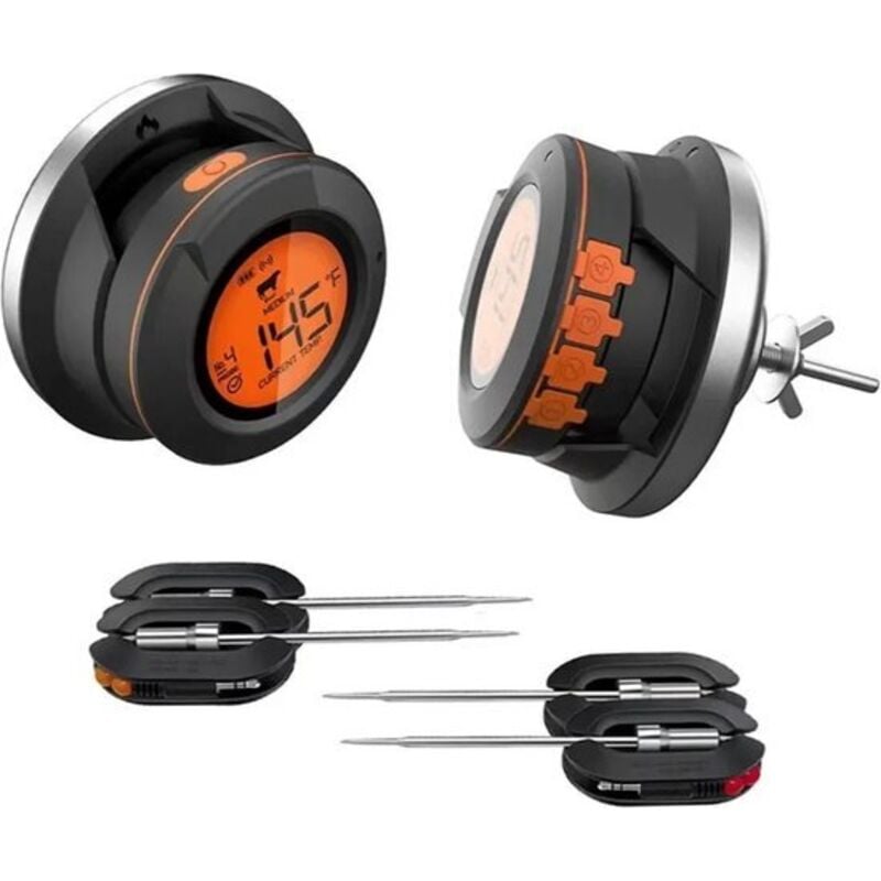 Digitales Grillthermometer – Holzkohlegrillthermometer – Inklusive 4 Temperatursensoren – App inklusive – Bluetooth – Ideal für Fleisch, Fisch und