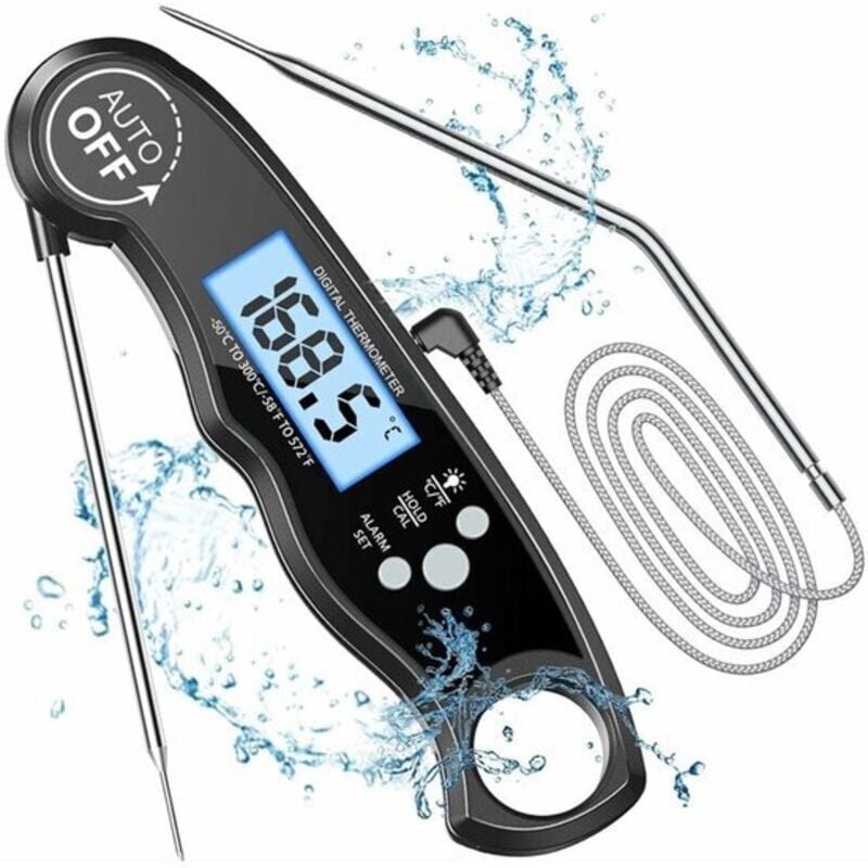 Digitales Küchenthermometer mit Sofortanzeige – faltbare Sonde, LCD-Hintergrundbeleuchtung, magnetisch, wasserdicht – ideal zum Grillen, für Fleisch,