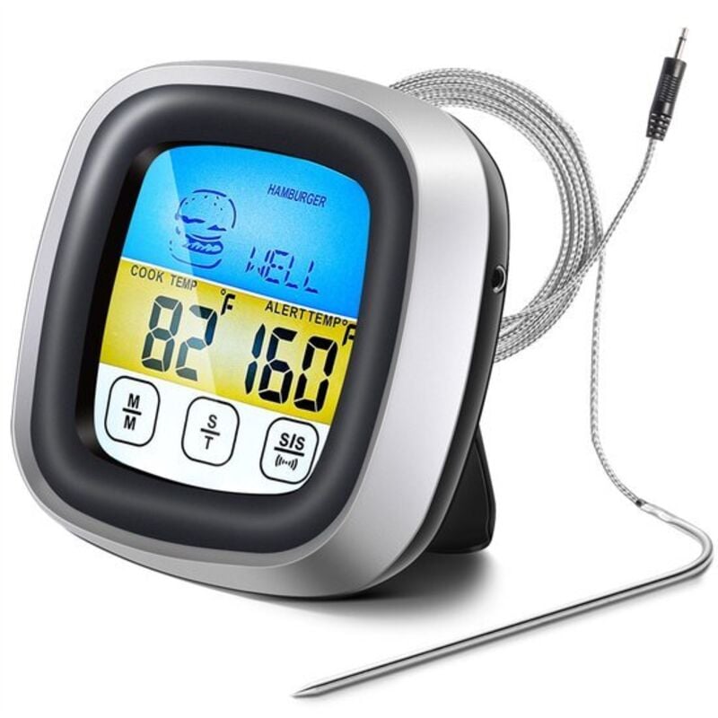 Digitales Küchenthermometer mit Touchscreen, Temperaturanzeige, Grilltimer, Kochutensil, ideal für Fleisch, Grillgut und Steaks – 1 Stück