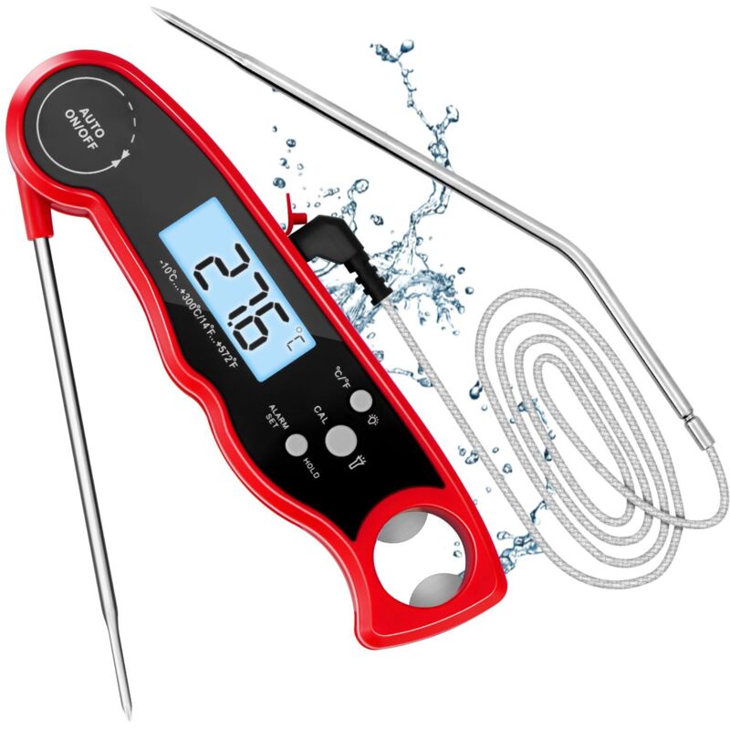 Digitales Küchenthermometer, Sofortmessung in 3 Sekunden, 102 cm lange, faltbare Sonde, für Fleisch, Grillgut und Steaks