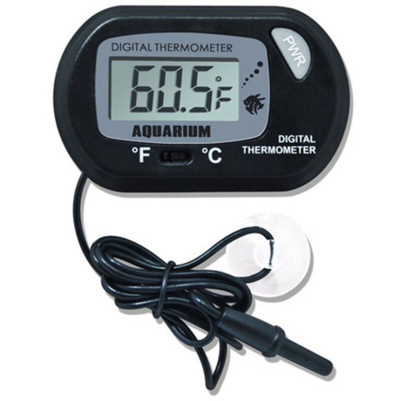 Digitales LCD-Aquariumthermometer mit Saugnäpfen und wasserdichter Sonde für Aquarien, Vivarium, Reptilien-Terrarium (2 Stück, Schwarz)