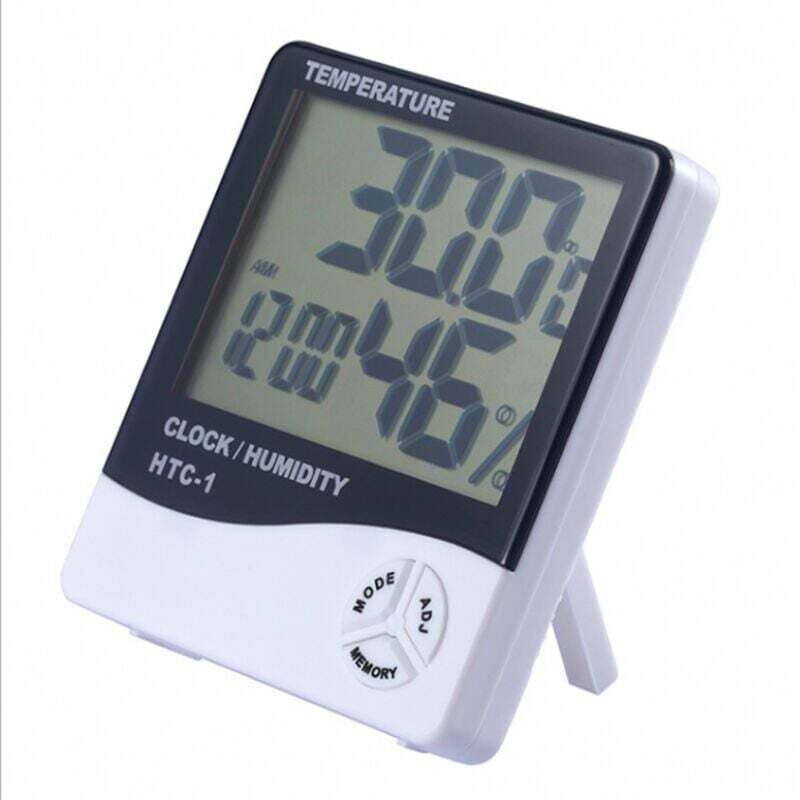 Digitales LCD-Thermometer-Hygrometer mit Wecker: Misst Temperatur und Luftfeuchtigkeit, Weiß, Modell HTC-1