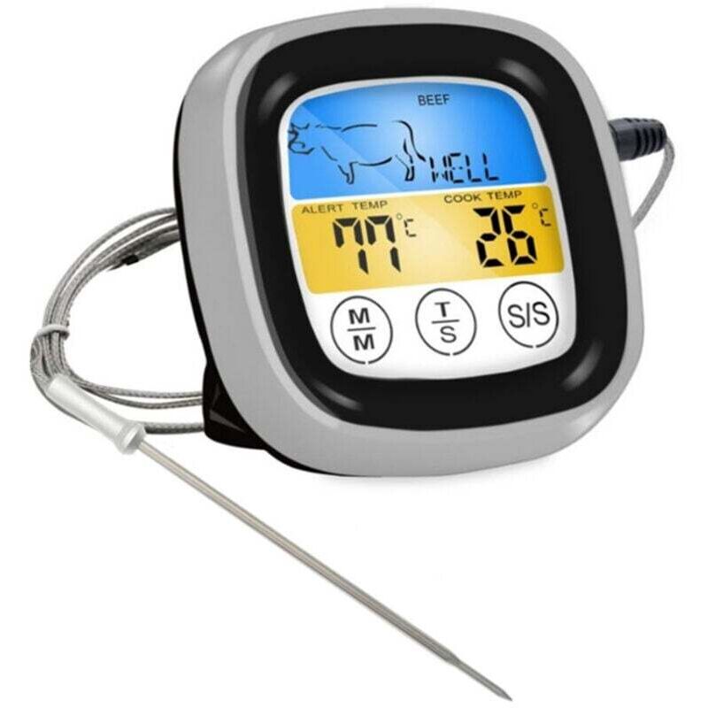 Digitales Lebensmittelthermometer mit Touchscreen, Sofortanzeige, für Fleisch und Grillöl (schwarz/silber), batterielos XXW
