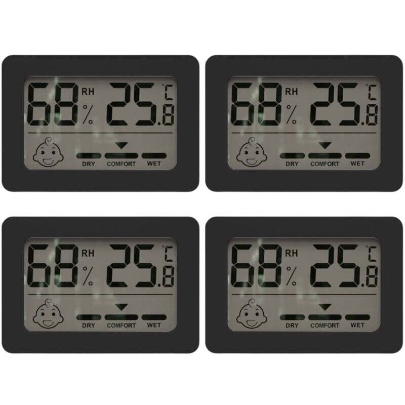 Digitales Mini-Thermometer und Hygrometer für den Innenbereich mit Schalter und Smiley-Anzeige fürs Babyzimmer. Misst Temperatur und Luftfeuchtigkeit.