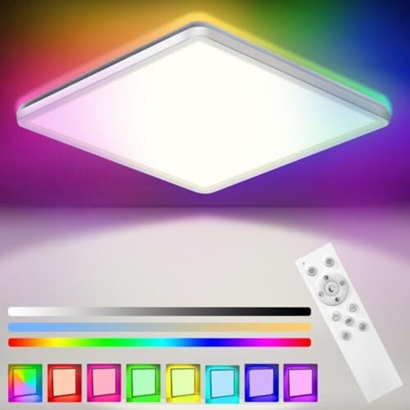 Dimmbare 24-W-LED-Deckenleuchte mit Fernbedienung, 7 RGB-Farben, einstellbare Farbtemperatur 3000K/4000K/6500K, ultradünne 3200-lm-LED-Deckenleuchte