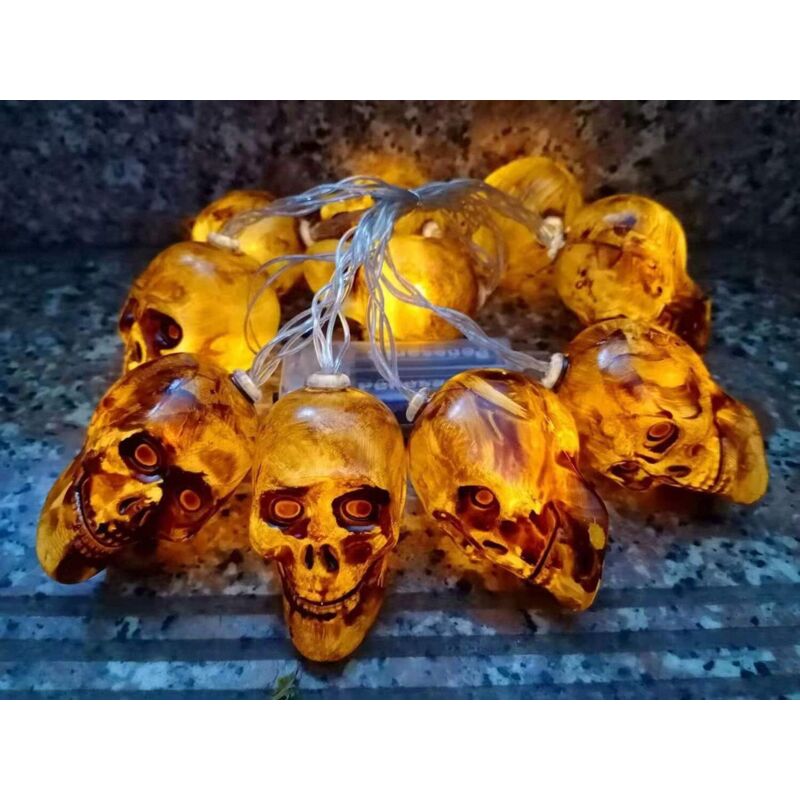 Bluedeer - Ding Yongliang Halloweentotenkopf Schnur Lichter,1.5m 10 led Schnur Lichter, Halloween Dekoration Beleuchtung Batteriebetriebene Halloween