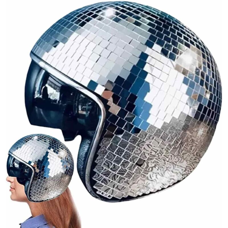 Discokugel-Hut – Discokugel-Helm Glitzernder Discokugel-Helm aus Spiegelglas DiscoDekor-Helm Glitzernder Discokugel-Helm aus Spiegelglas Spiegelnder