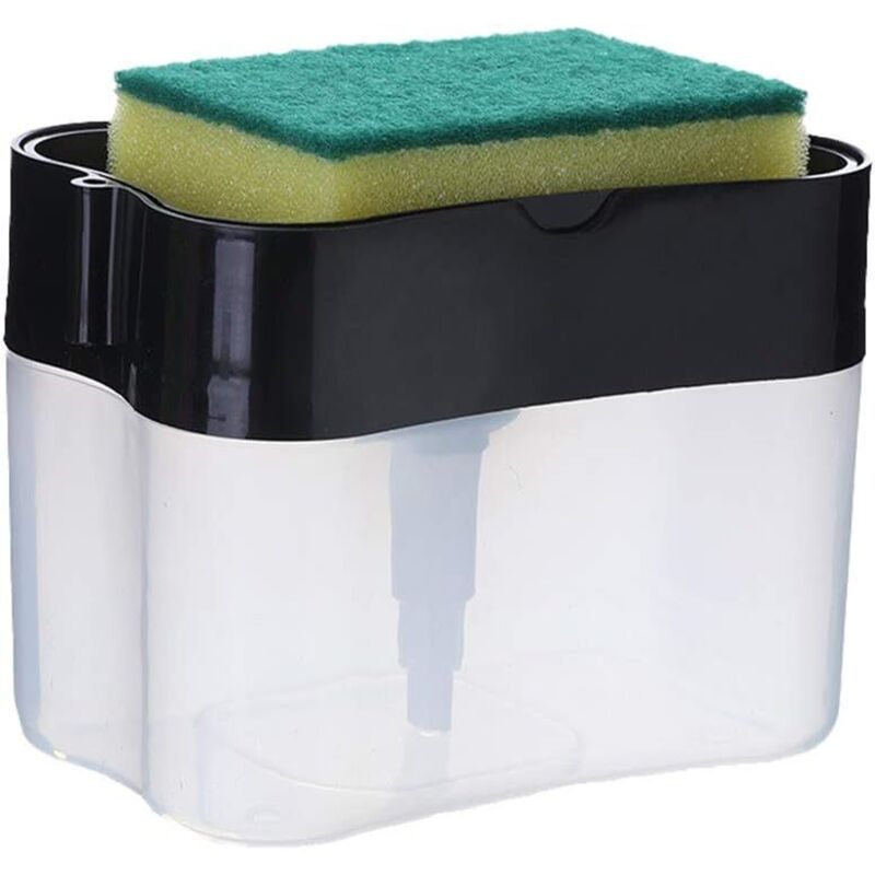 ZVD - Dish Soap Dispenser with Sponge Holder, 2 in 1 Manual Pressure Pump Washing Tool, Countertop Soap Pump Dispenser for Kitchen Bathroom (Black)