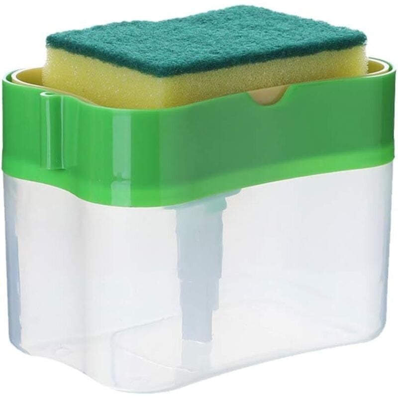 ZVD - Dish Soap Dispenser with Sponge Holder, 2 in 1 Manual Pressure Pump Washing Tool, Countertop Soap Pump Dispenser for Kitchen Bathroom (Green)