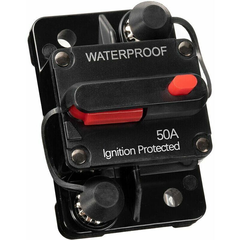 Wasserdichter 50-A-Auto-Leistungsschalter für 12-V-48-V-Gleichstromsysteme, mit Sicherungshalter mit manueller Rückstellung, geeignet für Boote und