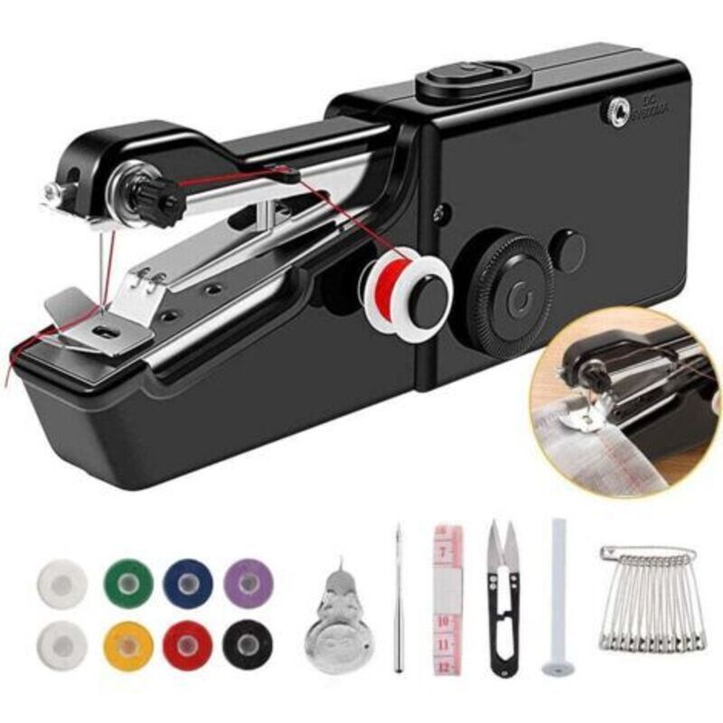 DIY-Nähmaschine (schwarz), tragbare Mini-Nähmaschine mit wiederaufladbarem Kabel, geeignet zum Nähen, für DIY-Nähwerkzeuge, Kleidung, Stoffe, Vorhänge