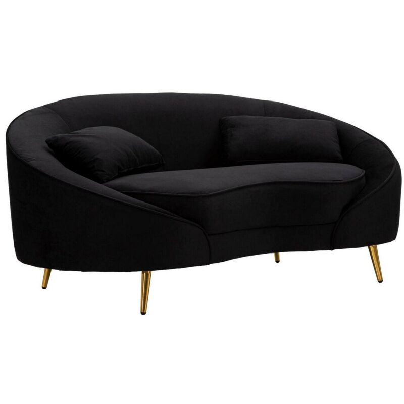 2-Sitzer festes Sofa Gupta, lineares Sofa, Sofa für Wohnzimmer, Lineare Stoffstruktur, 148x84 h68 cm, Schwarz und Gold - Dmora