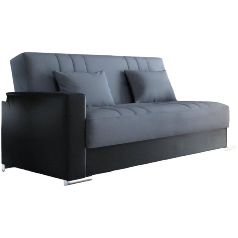 Schlafsofa Sergio, 3-Sitzer-Container-Schlafsofa aus Kunstleder und Stoff, Wohnzimmersofa mit Klick-Klack-Öffnung und 2 Kissen inklusive, Cm