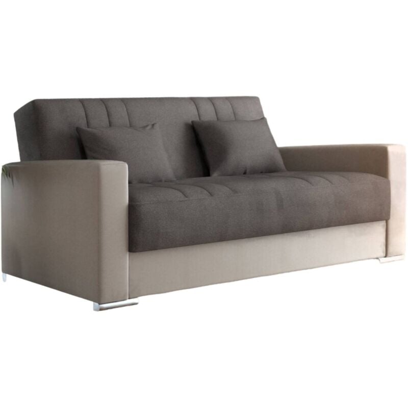 Schlafsofa Dmede, 3-Sitzer-Container-Schlafsofa aus Kunstleder und Stoff, Wohnzimmersofa mit Klick-Klack-Öffnung und 2 Kissen inklusive, 230x96h101