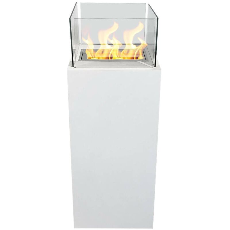 Bioethanol-Kamin Dsimonett, Ökologischer Kamin, Rauchfreies Feuer, Heizung mit Ethanol, Made in Italy, 40x40 h115 cm, Weiß - Dmora